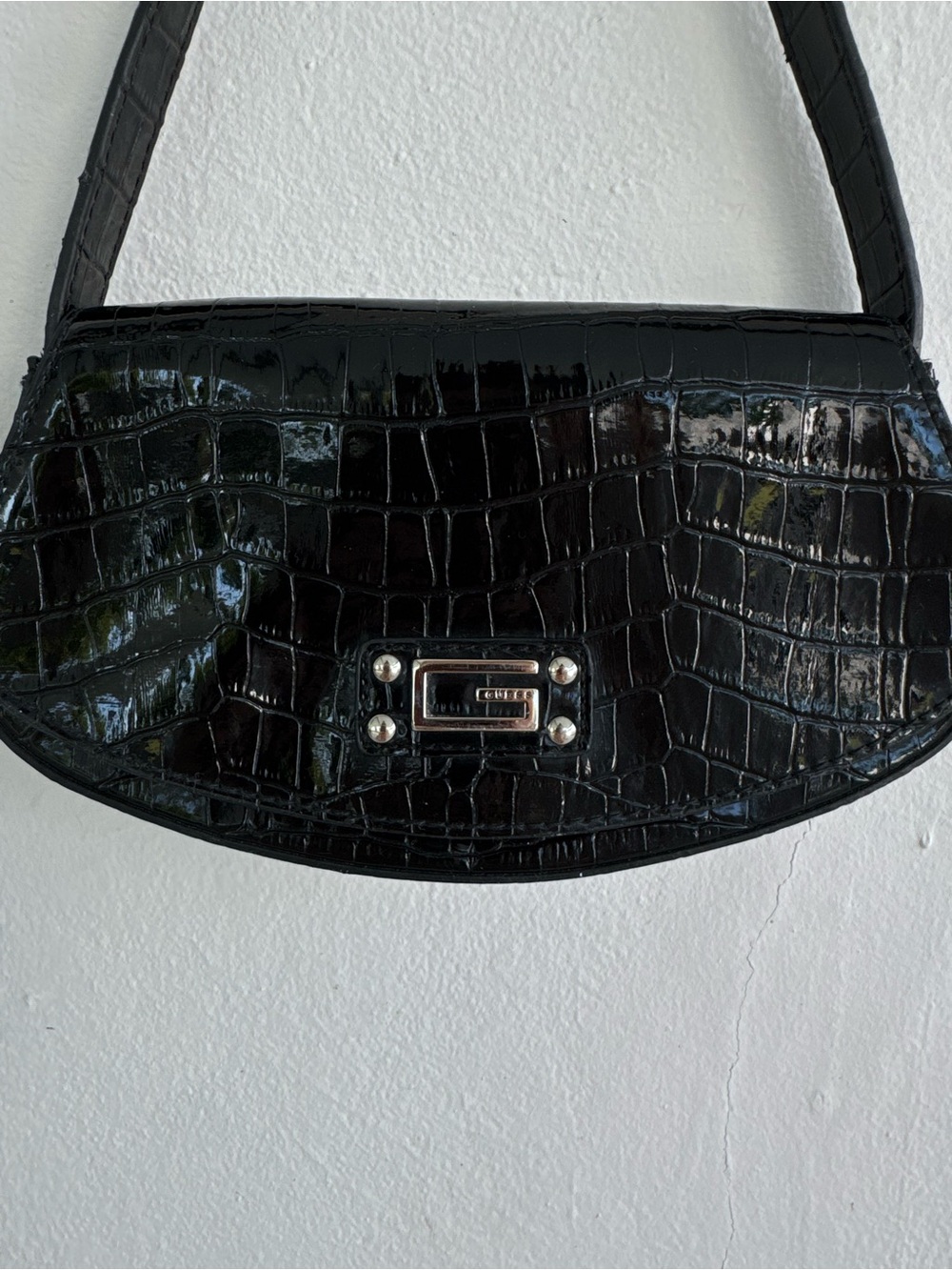 Guess Vintage Black Croc-Embossed Shoulder Bag - Picture 5 of 7